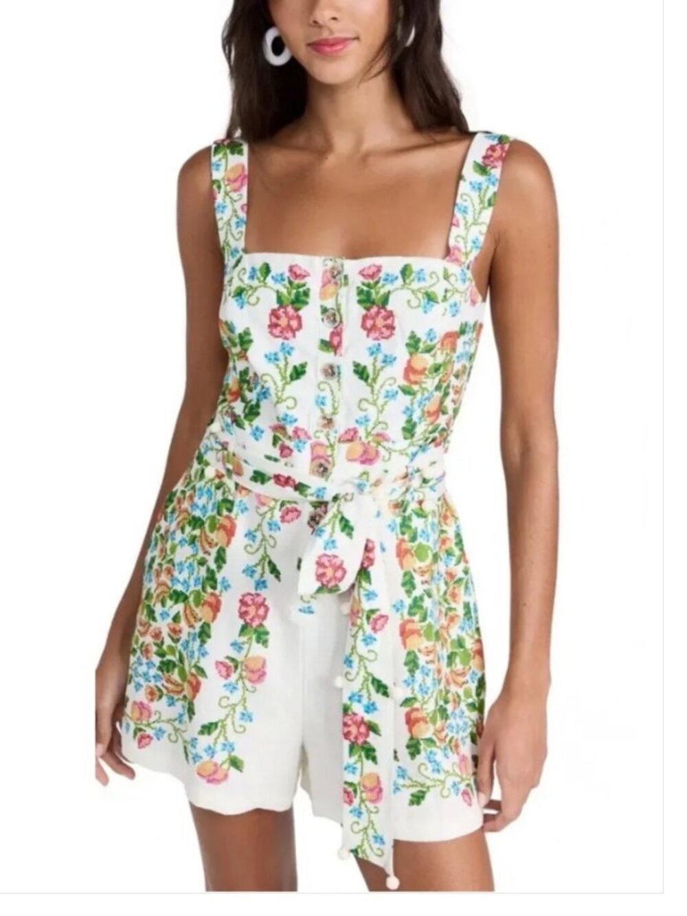 Farm Rio Tropical Romance Romper linen blend belted size L